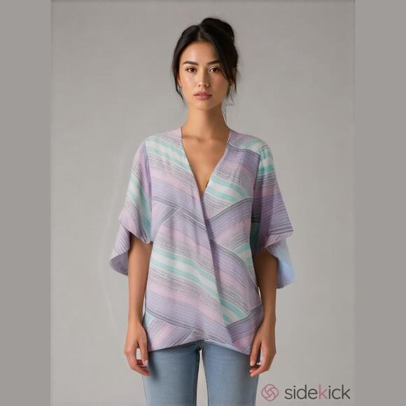 Chico's Womens Jacket Sz 3 XL 16 Rainbow Dots Easy Kimono Purple Pink Teal - Picture 12 of 12